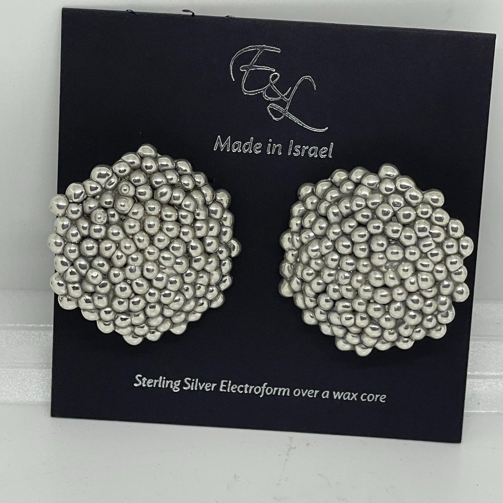E&L Sterling Silver Bubble Round Popcorn Earrings Electroform Israel NEW